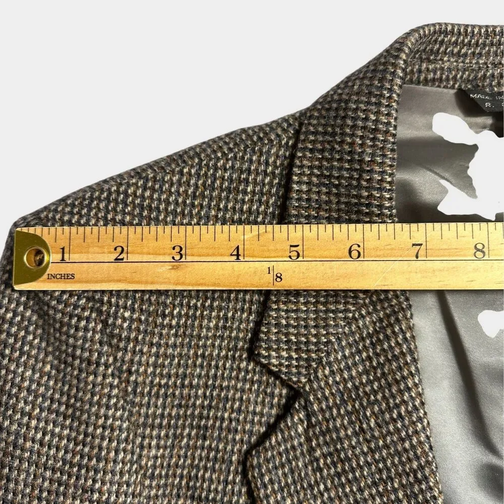 Vintage TWEED WOOL Men’s Blazer 40L Gray Sport Coat Two‑Button Jacket Brown